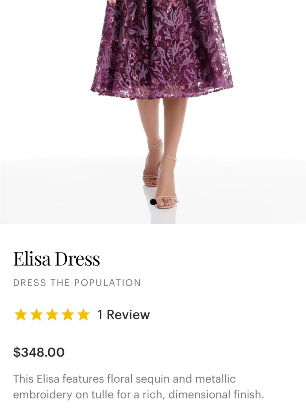 Dress the Population Plum Sequin Floral V-Neck Midi Dress - Picture 2 of 4